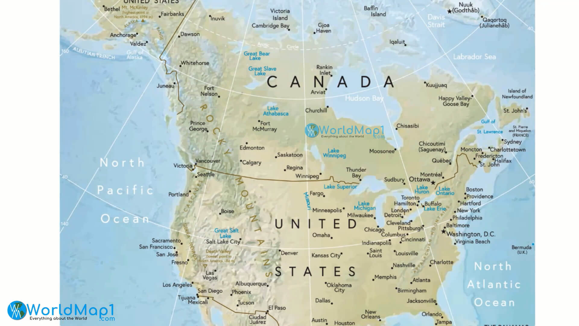 North America Lakes Map